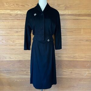 Vintage 1940s Youthcraft black beaded detail button front jacket skirt set